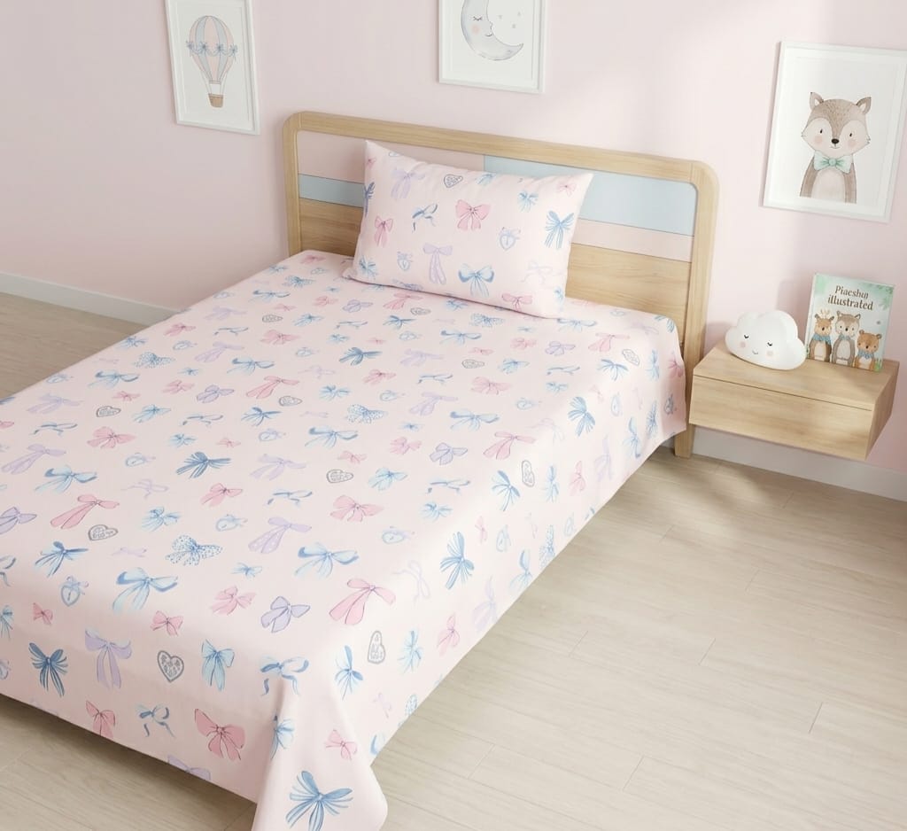 Pastel Bow Dreams Kids Bedsheet