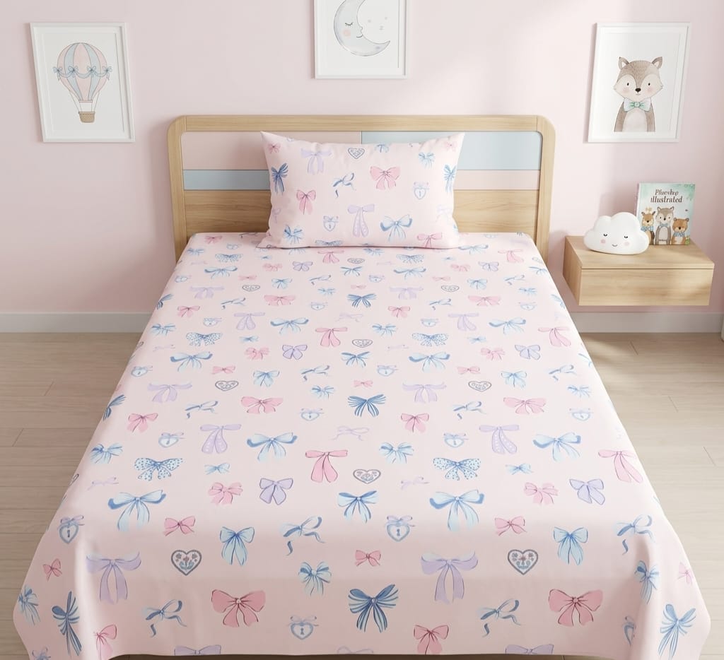 Pastel Bow Dreams Kids Bedsheet