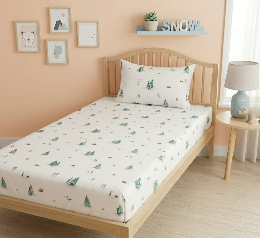 Snowy Forest Adventure Kids Bedsheet