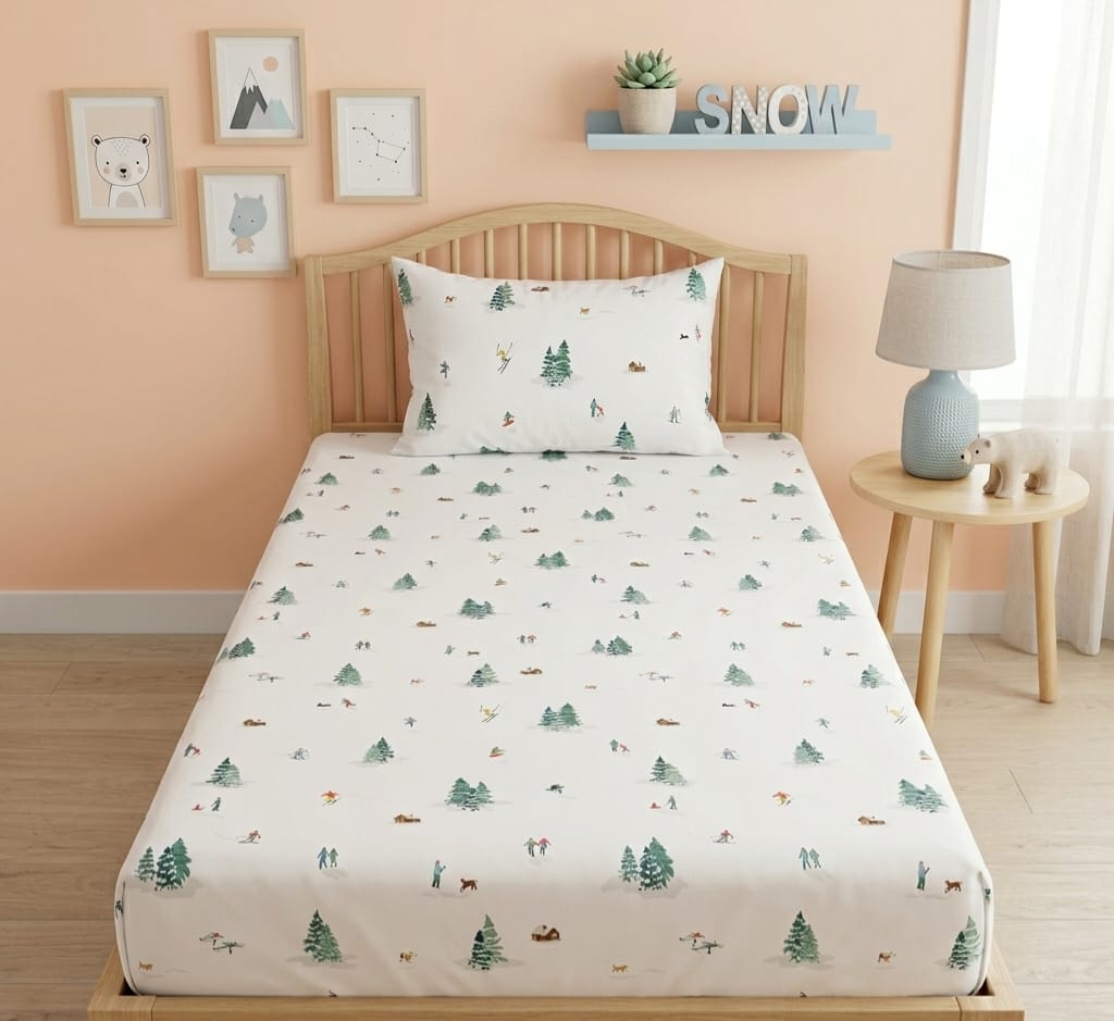Snowy Forest Adventure Kids Bedsheet