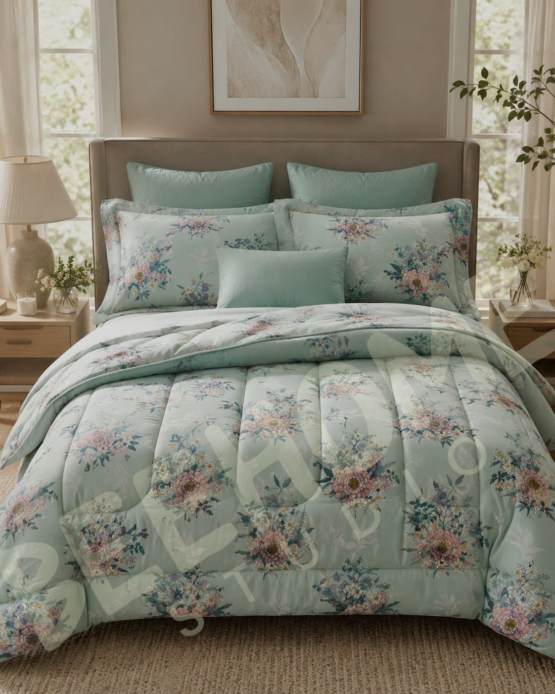 BHS Sage Wood Flora 6 Pieces Comforter Set